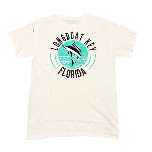 Gildan White Graphic Beach T-Shirt 100% Cotton Size: Medium - Picture 5 of 7